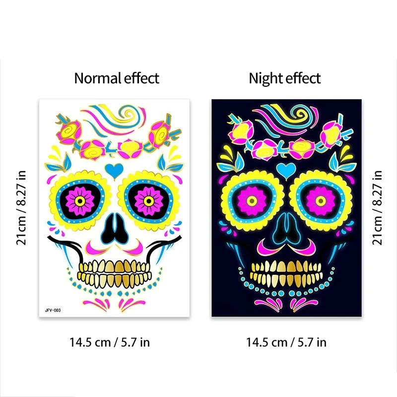 Halloweenowe naklejki Luminous Face Tattoos dla Meksyku
