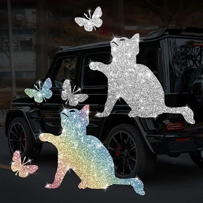 Imitacja Diamond Glitter Cat and Butterfly Naklejki